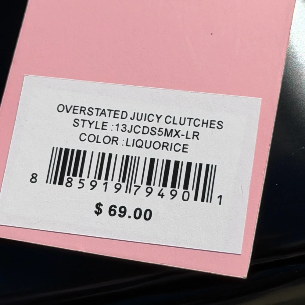 JUICY COUTURE Overstated Black Patent Flap Clutch with Gold Chain and Logo - Picture 5 of 14